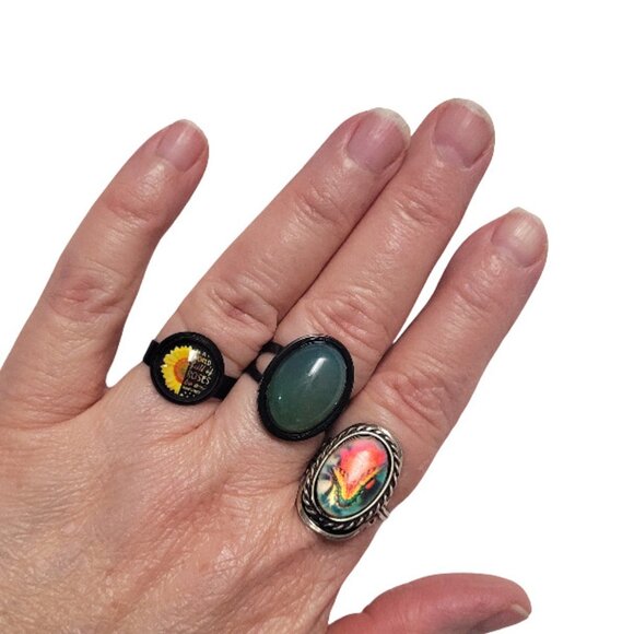 Stylish Black Sunflower Ring Handmade NWT - Picture 4 of 16